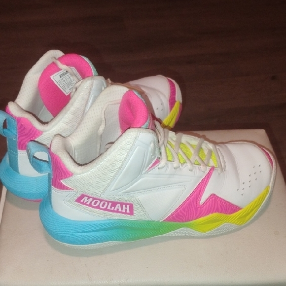 Moolah Girls High-Top Sneakers - White, Pink, Yellow Size 6.5y - Picture 3 of 11